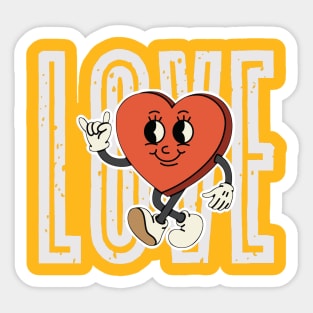 Love and Valentine's Day bright letters in the background and red wandering heart Sticker